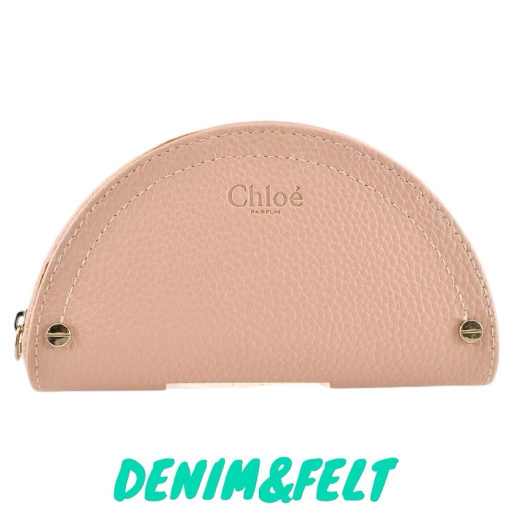 Chloe‎ Pink Leather Logo Embossed Top Zip Pouch/Cosmetic Bag/Makeup Bag
